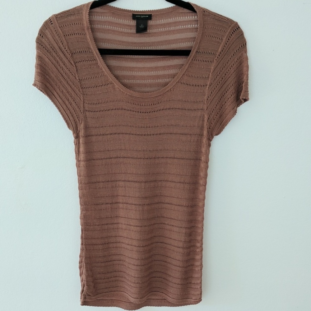 Ann Taylor Copper Cap Sleeve Top with Open Weave